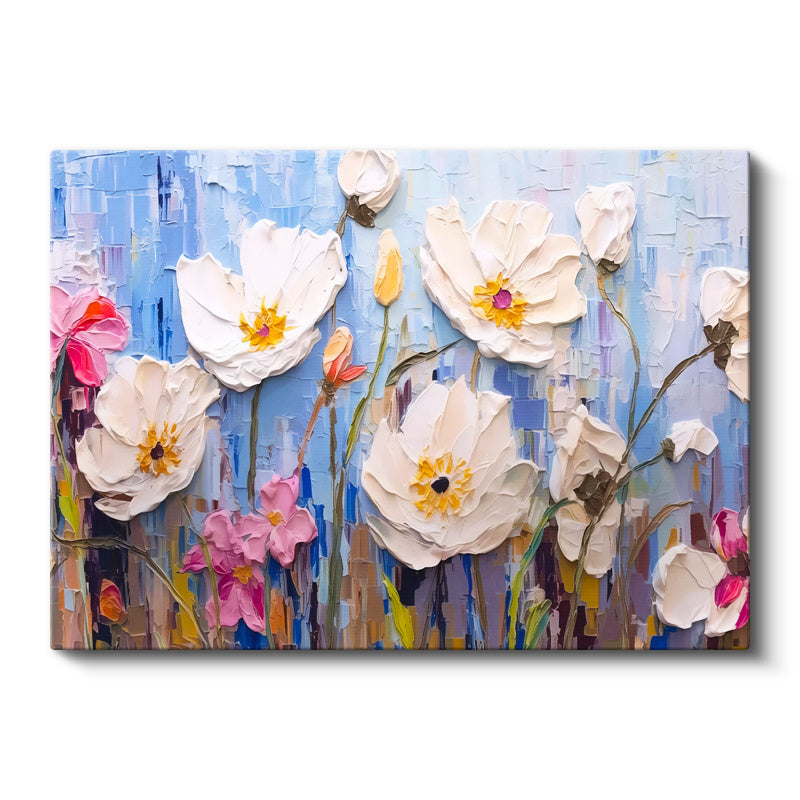 Yatay Kanvas Tablo Boya Dokulu Modern Çiçekler Çiçek Tablosu Ev Ofis Duvar Dekoru