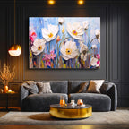 Yatay Kanvas Tablo Boya Dokulu Modern Çiçekler Çiçek Tablosu Ev Ofis Duvar Dekoru