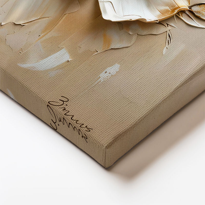 Yatay Kanvas Tablo Kabartma Görünümlü İkili Gül Çiçek Tablosu Ev Ofis Duvar Dekoru