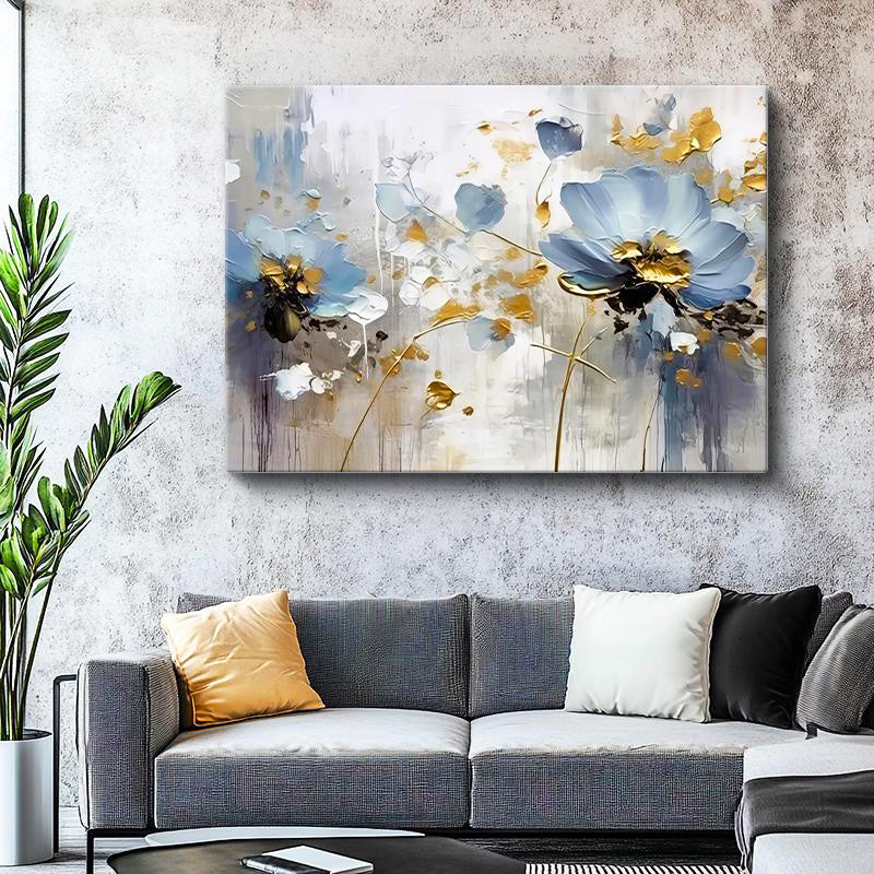 Yatay Kanvas Tablo Soyut Formlu Modern Çiçekler Çiçek Tablosu Ev Ofis Duvar Dekoru