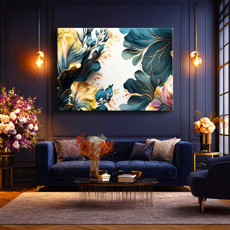 Yatay Kanvas Tablo Zarif Hatlı Estetik Çiçekler Çiçek Tablosu Ev Ofis Duvar Dekoru