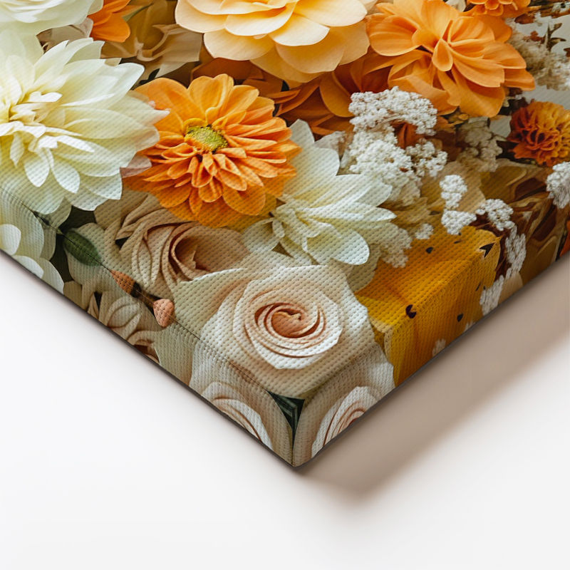 Yatay Kanvas Tablo Dolgun Çiçek Aranjmanı Gül Bahçesi Çiçek Tablosu Ev Ofis Duvar Dekoru