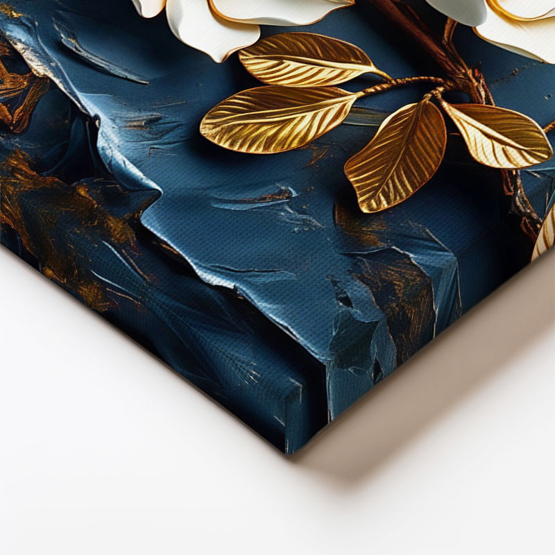 Yatay Kanvas Tablo Kabartma Görünümlü Manolya Dalı Çiçek Tablosu Ev Ofis Duvar Dekoru