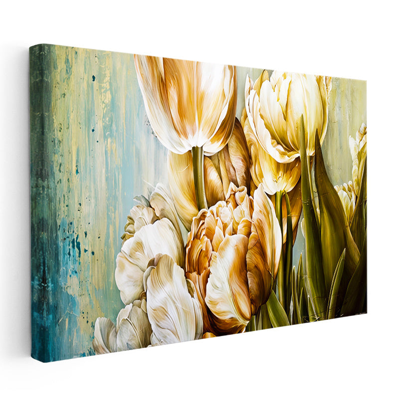 Yatay Kanvas Tablo Zarif Lale Aranjmanı Çiçek Tablosu Ev Ofis Duvar Dekoru