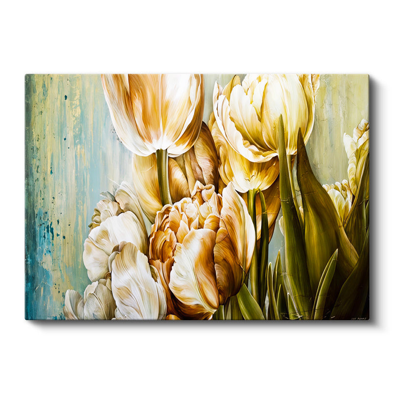 Yatay Kanvas Tablo Zarif Lale Aranjmanı Çiçek Tablosu Ev Ofis Duvar Dekoru