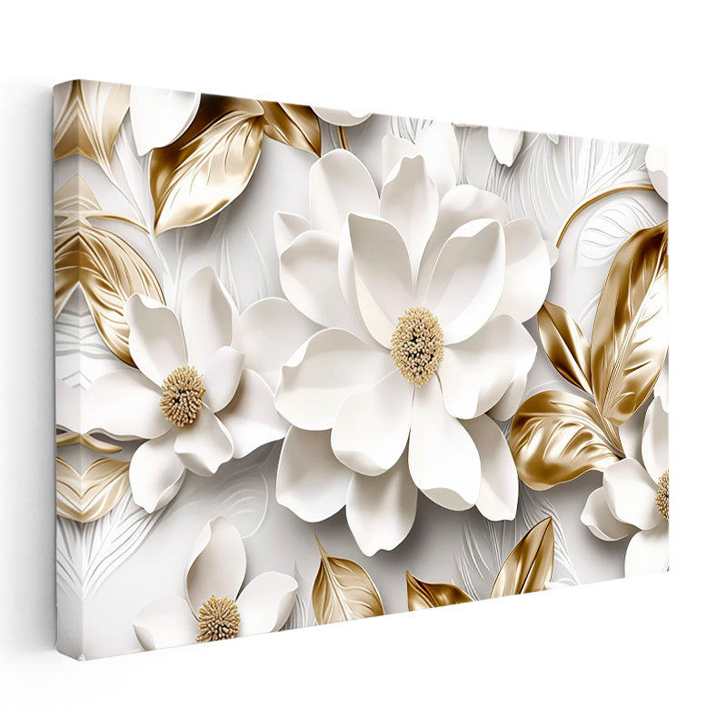 Yatay Kanvas Tablo Büyük Beyaz Manolyalar Çiçek Tablosu Ev Ofis Duvar Dekoru