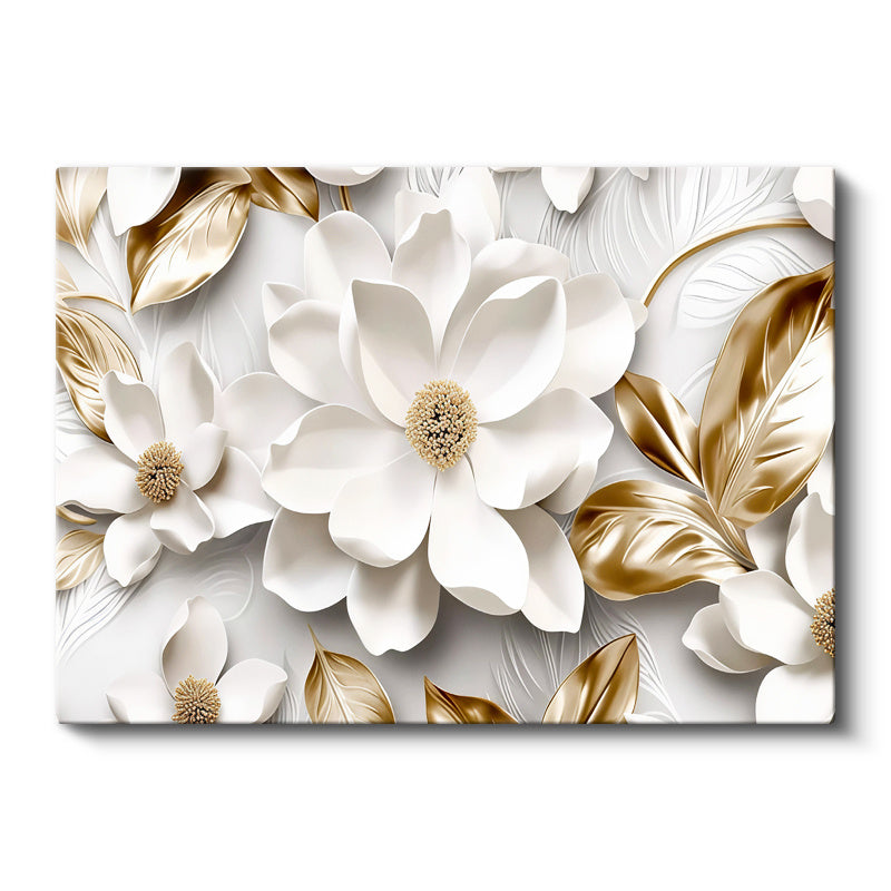 Yatay Kanvas Tablo Büyük Beyaz Manolyalar Çiçek Tablosu Ev Ofis Duvar Dekoru