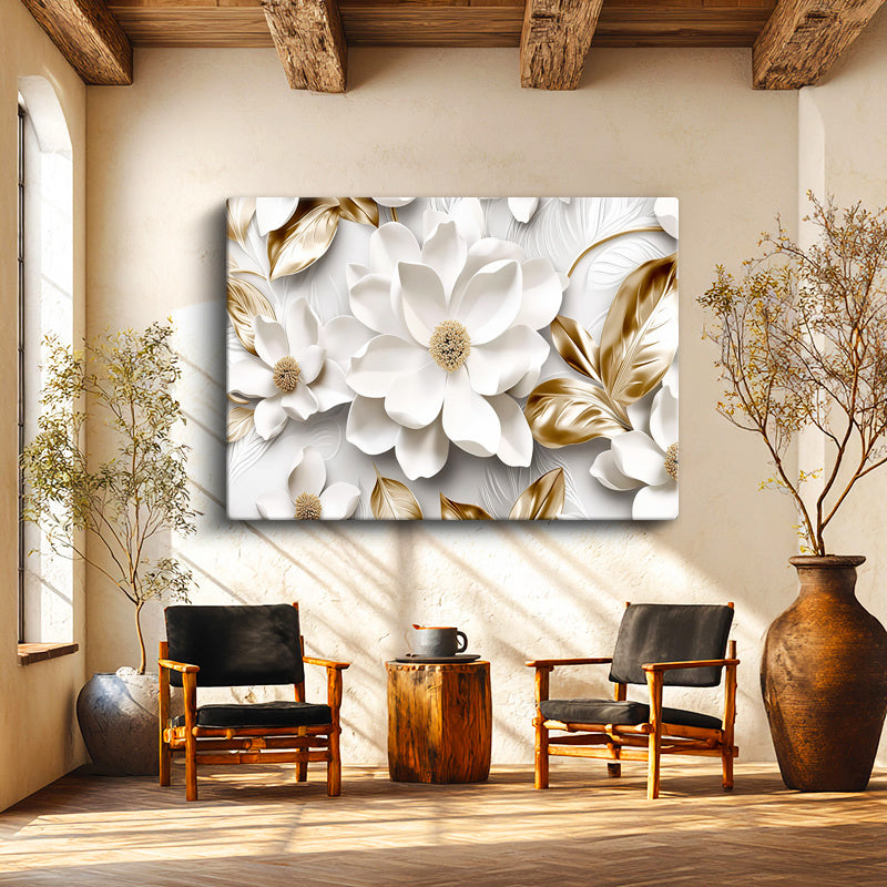 Yatay Kanvas Tablo Büyük Beyaz Manolyalar Çiçek Tablosu Ev Ofis Duvar Dekoru