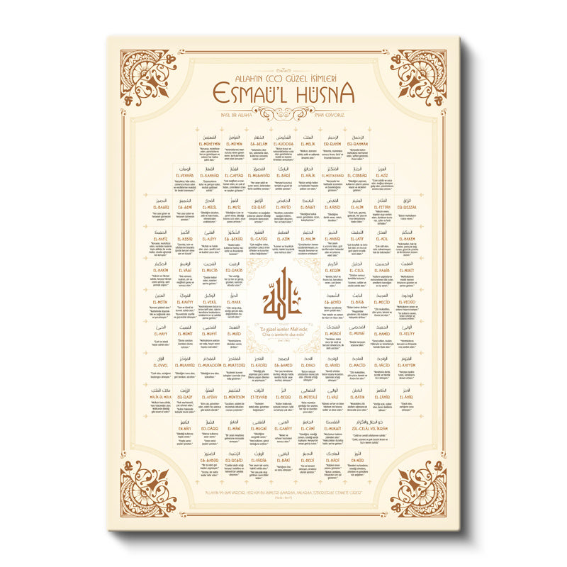 Dikey Kanvas Tablo Esmaül Hüsna 99 İsim Şeması Dini İslami Tablo Ev Ofis Duvar Dekoru