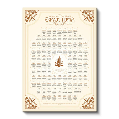 Dikey Kanvas Tablo Esmaül Hüsna 99 İsim Şeması Dini İslami Tablo Ev Ofis Duvar Dekoru