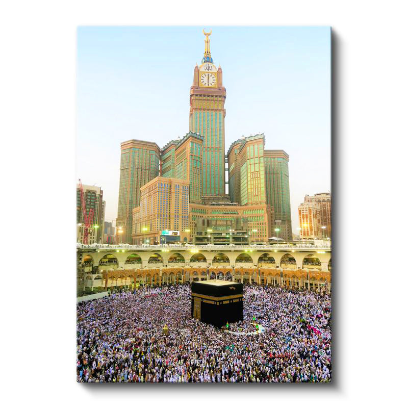 Dikey Kanvas Tablo Mekke Saat Kulesi Ve Kabe Manzarası Dini İslami Tablo Ev Ofis Duvar Dekoru