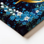 Dikey Kanvas Tablo Altın Vav Harfi Mavi Çiçek Süslemeli Dini İslami Tablo Ev Ofis Duvar Dekoru