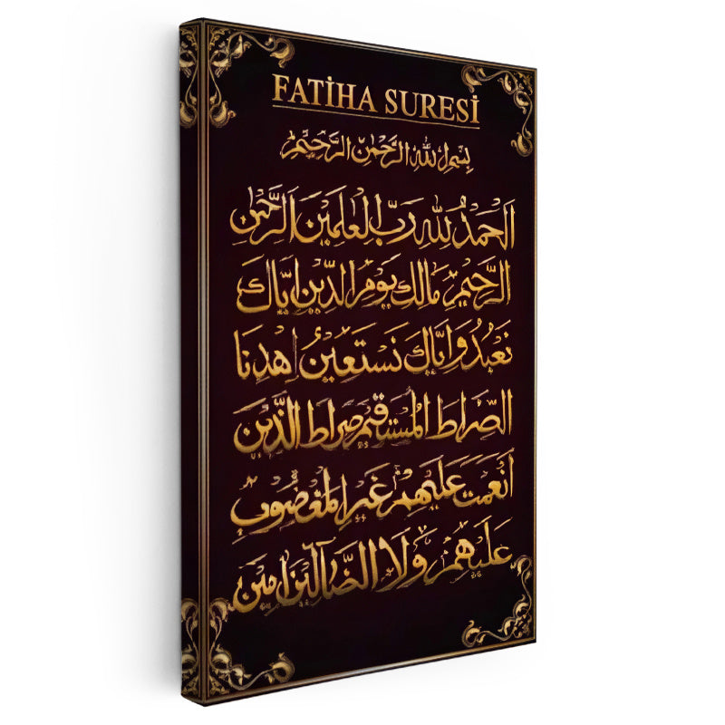 Dikey Kanvas Tablo Fatiha Suresi Başlıklı Hat Tasarımı Dini İslami Tablo Ev Ofis Duvar Dekoru
