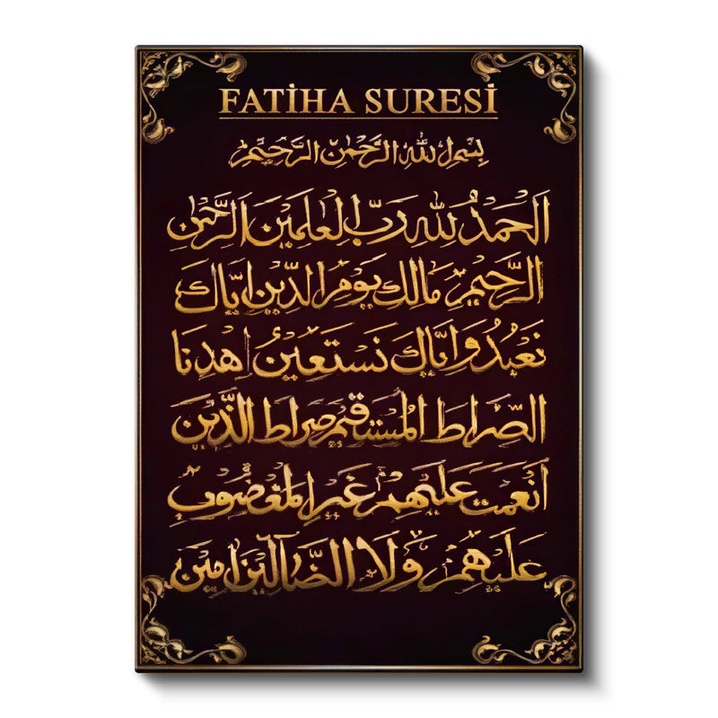 Dikey Kanvas Tablo Fatiha Suresi Başlıklı Hat Tasarımı Dini İslami Tablo Ev Ofis Duvar Dekoru