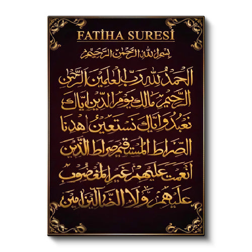 Dikey Kanvas Tablo Fatiha Suresi Başlıklı Hat Tasarımı Dini İslami Tablo Ev Ofis Duvar Dekoru