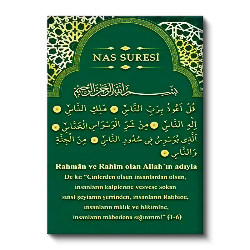 Dikey Kanvas Tablo Nas Suresi Türkçe Anlamlı Kemer Süslemeli Dini İslami Tablo Ev Ofis Duvar Dekoru