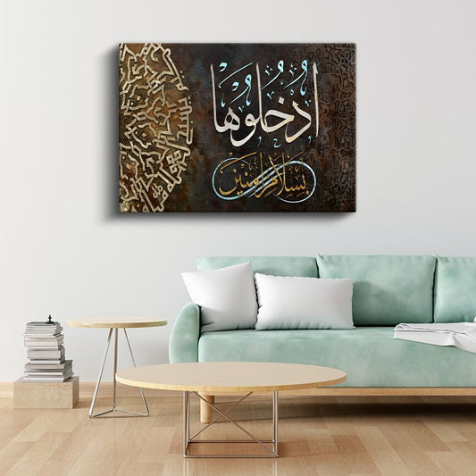 Geometrik Desenli Hat - Selam ve Barış Mesajı Kanvas Tablo