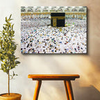 Yatay Kanvas Tablo Kabe Tavaf Dairesel İnsan Seli Dini İslami Tablo Ev Ofis Duvar Dekoru