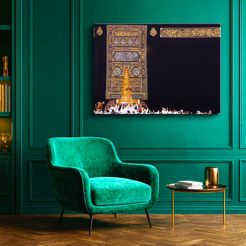 Yatay Kanvas Tablo Kabe Kapısı Ve İşlemeli Örtü Dini İslami Tablo Ev Ofis Duvar Dekoru