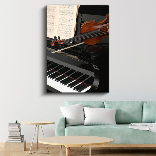 Klasik Müzik Enstrümanları - Piyano ve Keman Uyumu Kanvas Tablo