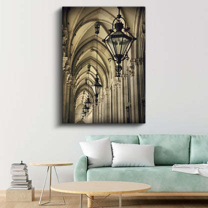 Gotik Mimari - Tarihi Koridor Fenerleri Kanvas Tablo
