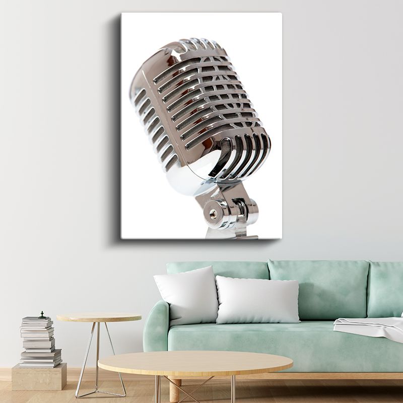 Krom Mikrofon - Parlak Metal Detaylı Ses Ekipmanı Kanvas Tablo