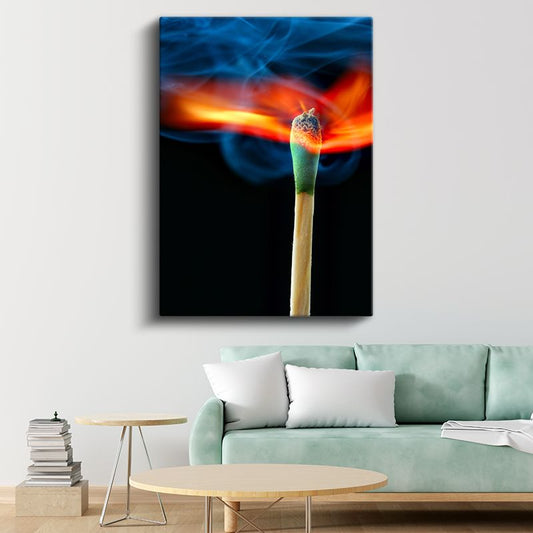 Yanan Kibrit - Ateş ve Duman Detayı Kanvas Tablo