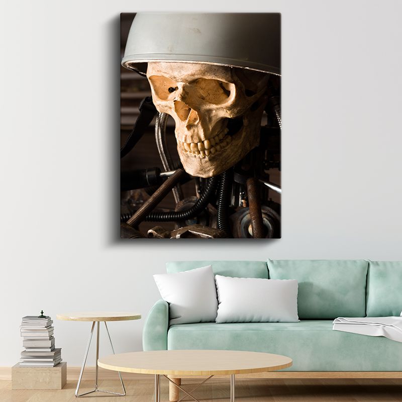 Endüstriyel Kafatası - Mekanik Detaylarla Süslenmiş Gotik Kanvas Tablo