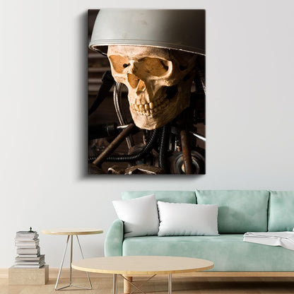 Endüstriyel Kafatası - Mekanik Detaylarla Süslenmiş Gotik Kanvas Tablo