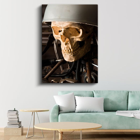 Endüstriyel Kafatası - Mekanik Detaylarla Süslenmiş Gotik Kanvas Tablo