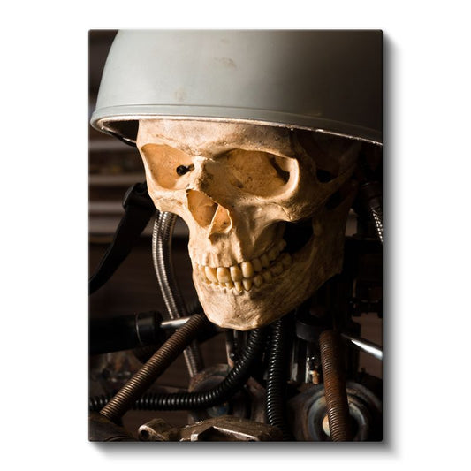 Endüstriyel Kafatası - Mekanik Detaylarla Süslenmiş Gotik Kanvas Tablo