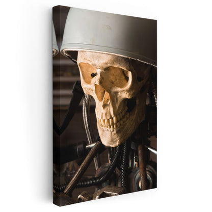 Endüstriyel Kafatası - Mekanik Detaylarla Süslenmiş Gotik Kanvas Tablo