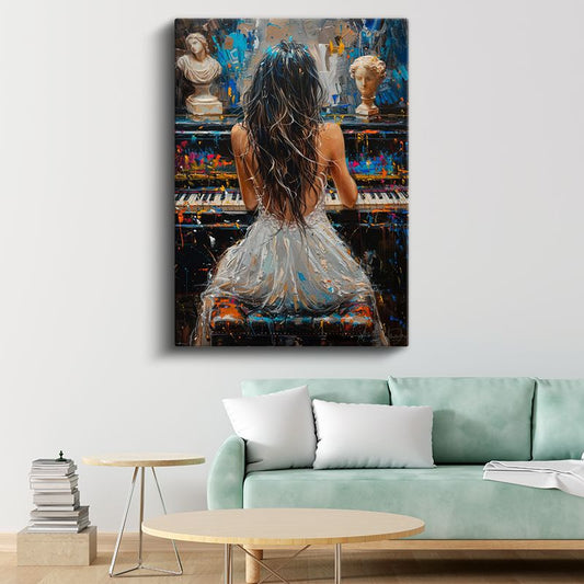 Piyanist Silüeti - Sanatsal Müzik Temalı Yağlı Boya Kanvas Tablo