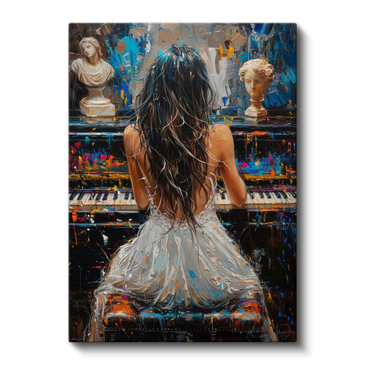 Piyanist Silüeti - Sanatsal Müzik Temalı Yağlı Boya Kanvas Tablo