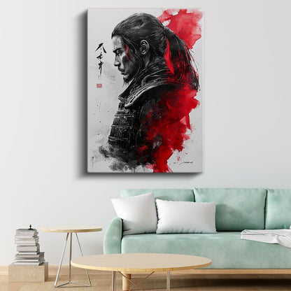 Savaşçı Profili - Kırmızı Siyah Japon Sanatı Kanvas Tablo