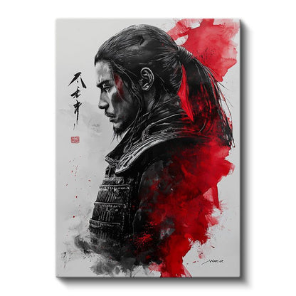 Savaşçı Profili - Kırmızı Siyah Japon Sanatı Kanvas Tablo