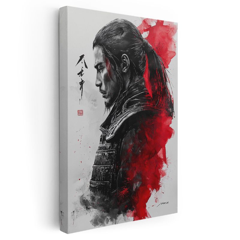 Savaşçı Profili - Kırmızı Siyah Japon Sanatı Kanvas Tablo