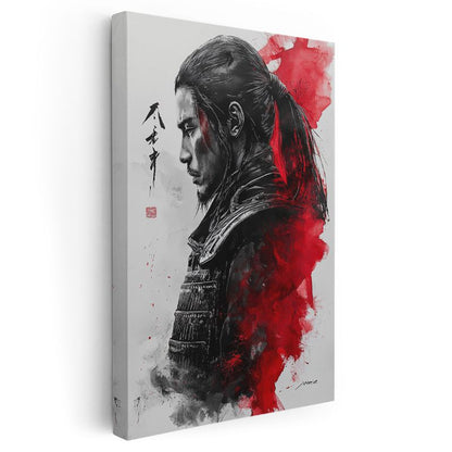 Savaşçı Profili - Kırmızı Siyah Japon Sanatı Kanvas Tablo