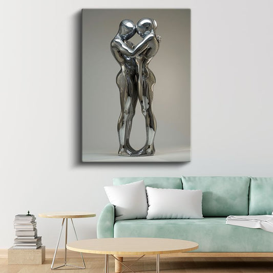 Modern Aşıklar - Gümüş Heykel Sanatı Kanvas Tablo