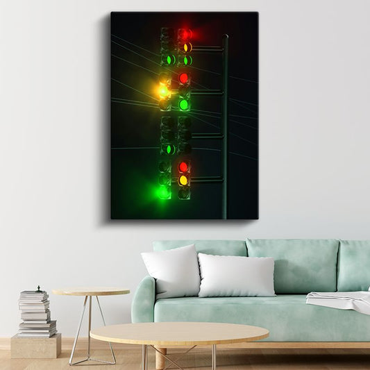 Gece Trafik Işıkları - Renkli Şehir Manzarası Kanvas Tablo