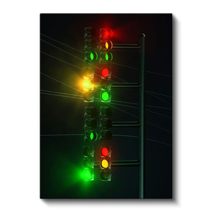 Gece Trafik Işıkları - Renkli Şehir Manzarası Kanvas Tablo