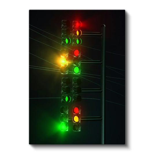Gece Trafik Işıkları - Renkli Şehir Manzarası Kanvas Tablo