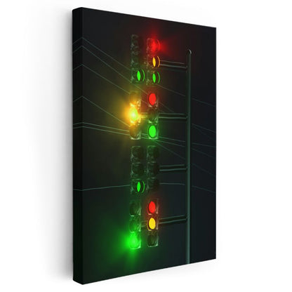 Gece Trafik Işıkları - Renkli Şehir Manzarası Kanvas Tablo