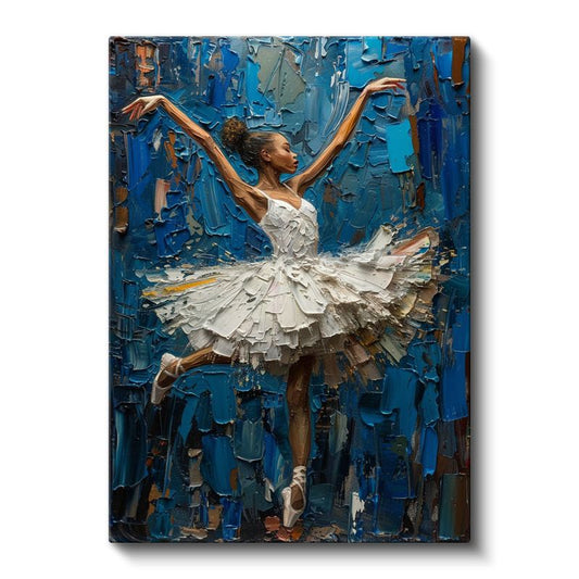 Zarif Balerin - Mavi Tonlarda Yağlı Boya Dans Kanvas Tablo
