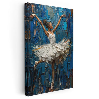 Zarif Balerin - Mavi Tonlarda Yağlı Boya Dans Kanvas Tablo