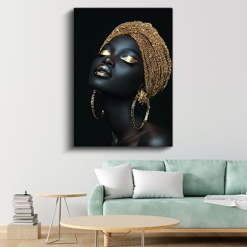 Altın Portre - Lüks Siyah Güzellik Kanvas Tablo