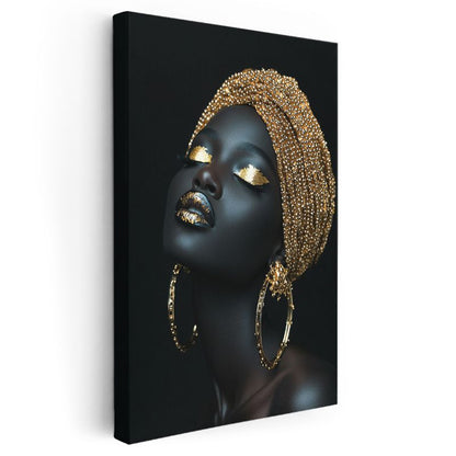 Altın Portre - Lüks Siyah Güzellik Kanvas Tablo