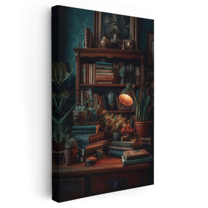 Çalışma Masası - Botanik Kitap Düzenlemesi Kanvas Tablo