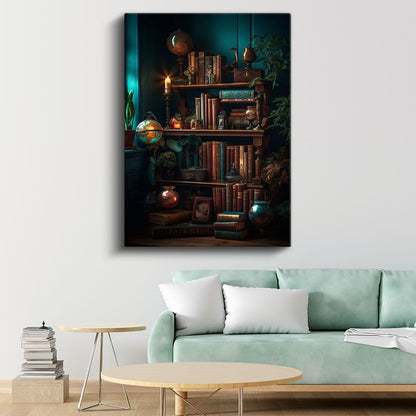 Antika Kütüphane - Turkuaz Duvar Koleksiyonu Kanvas Tablo