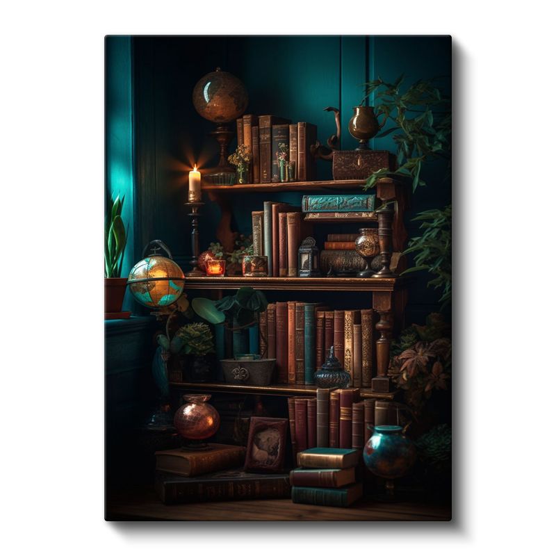 Antika Kütüphane - Turkuaz Duvar Koleksiyonu Kanvas Tablo